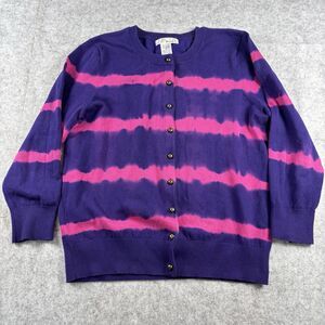 Vintage WD.NY Purple Pink Tie-Dye Knit Cardigan Sweater Button Stretch Womens M